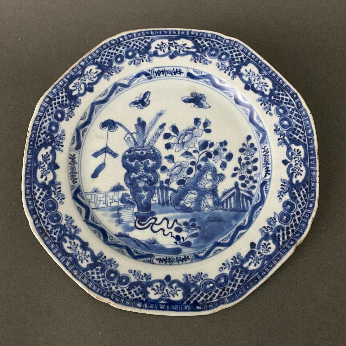 19th Century Chinese Blue Plate Decorated With Butterflies