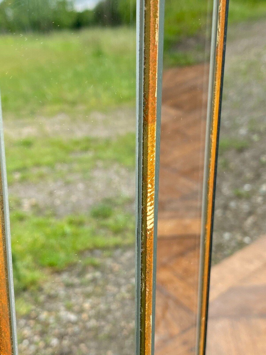 Grand miroir sur pied en bois doré biseauté 1970-photo-4