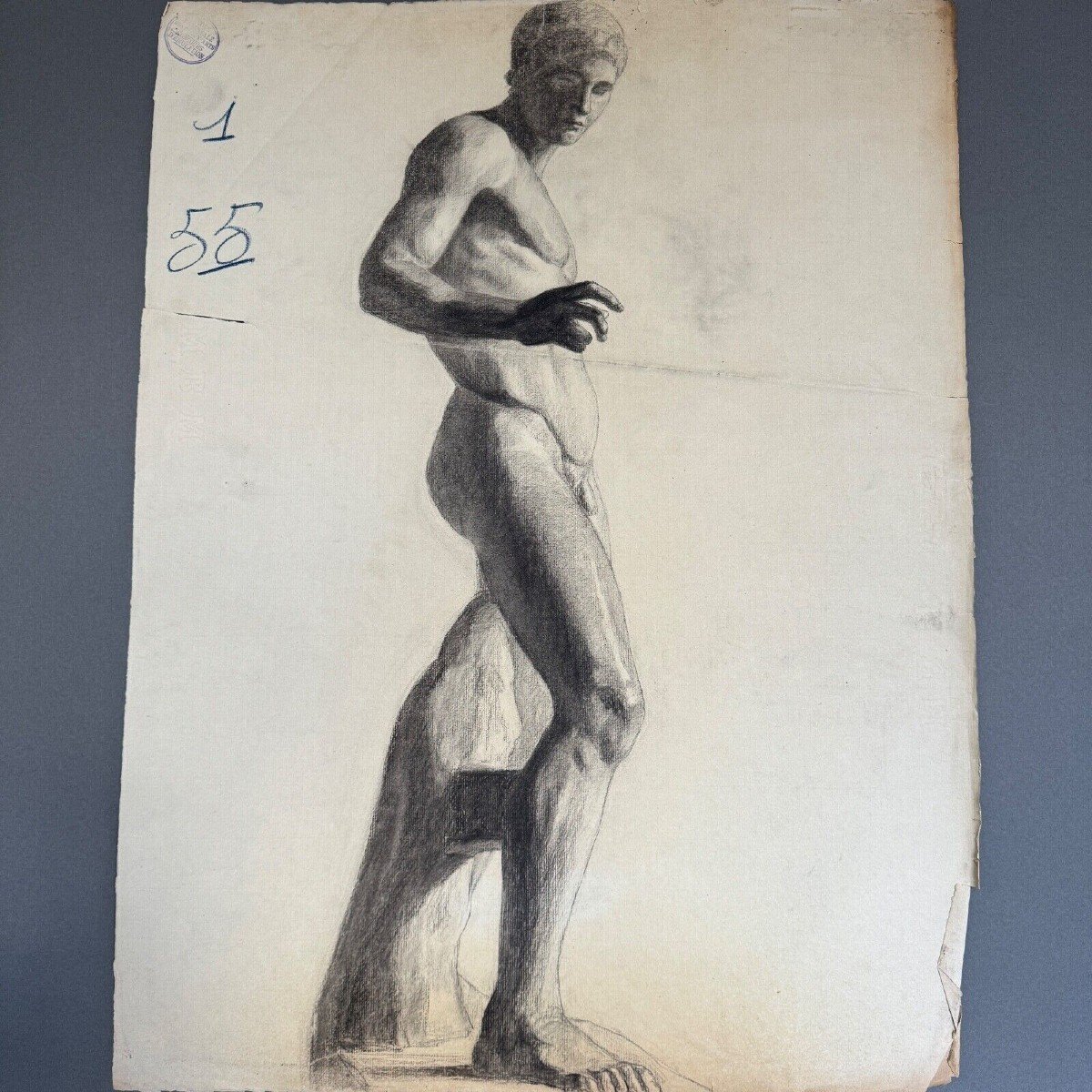 Dessin au fusain nu académique à l’Antique par Berger dit Lheureux Biloul-photo-3