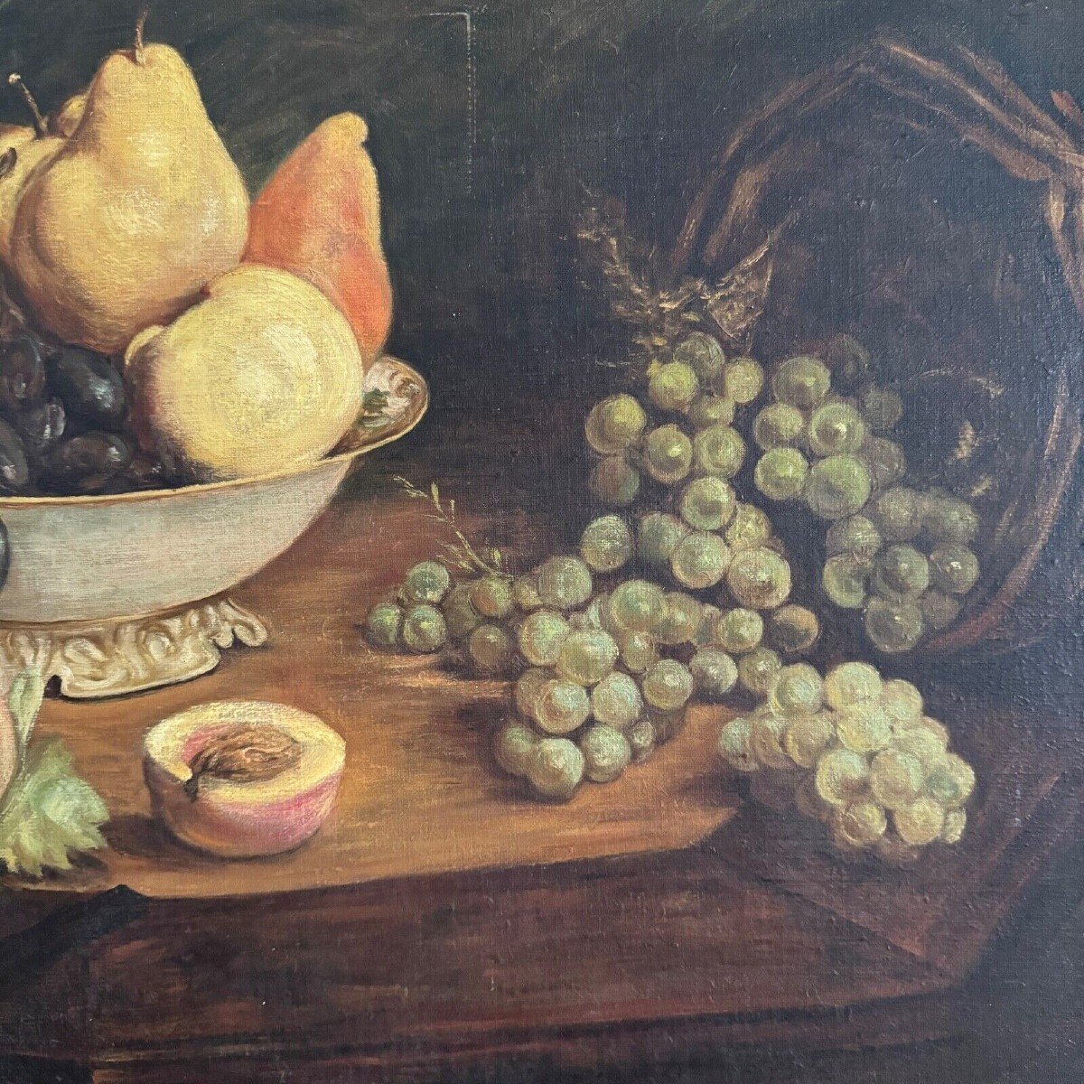 Huile sur toile 1900 d'après Fantin Latour nature morte Fleurs et fruits-photo-1