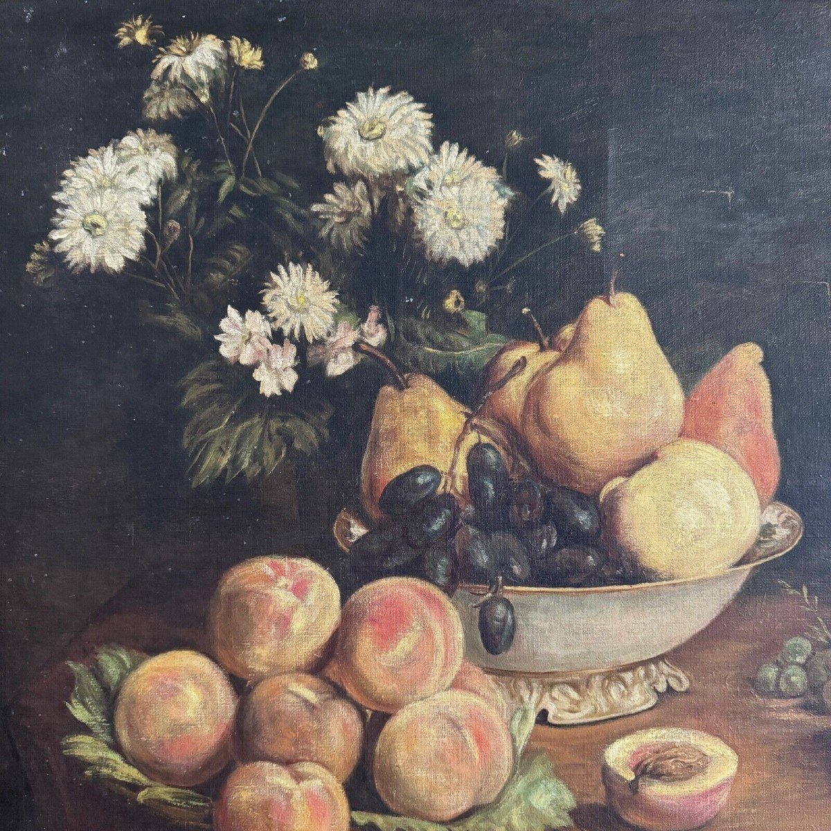 Huile sur toile 1900 d'après Fantin Latour nature morte Fleurs et fruits-photo-2