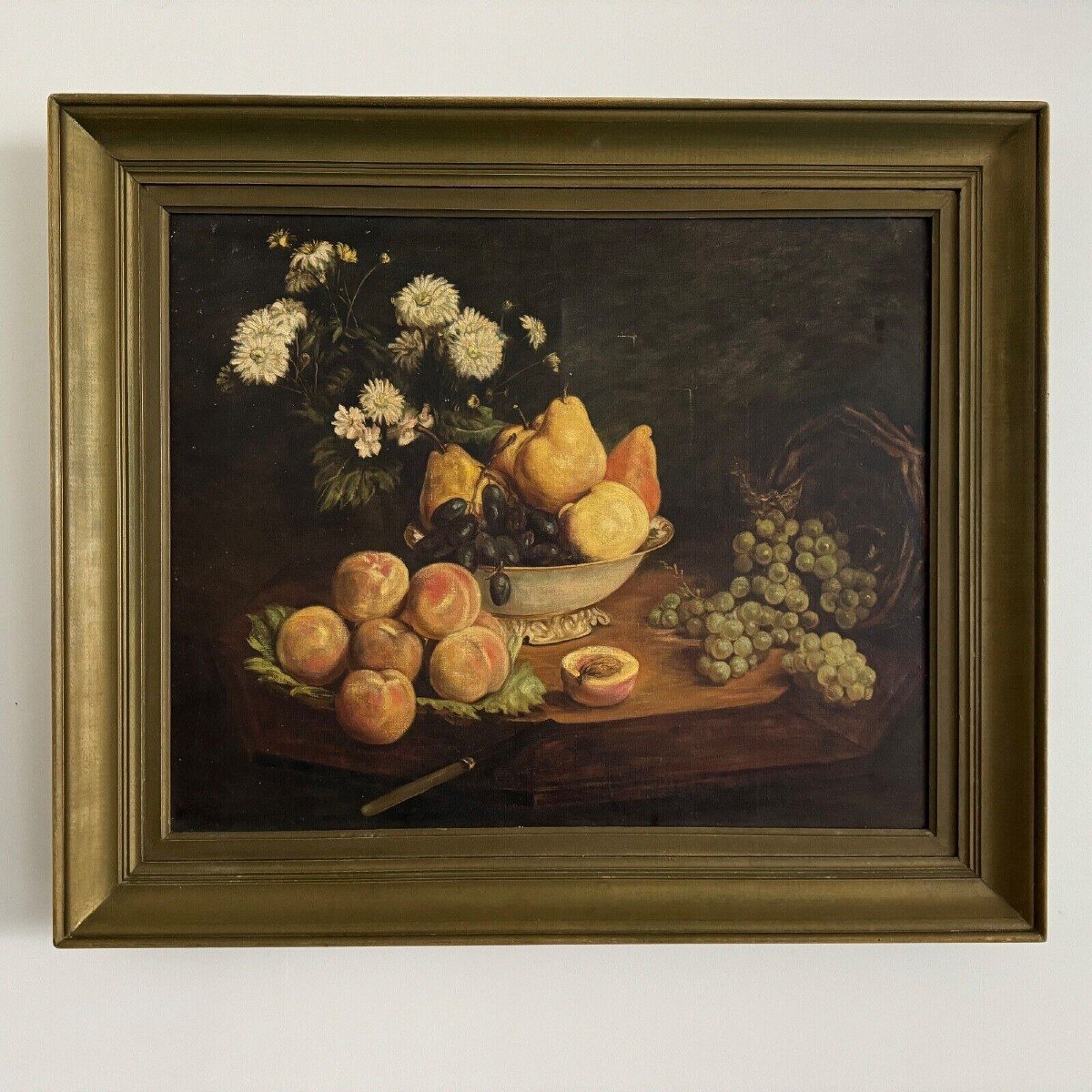 Huile sur toile 1900 d'après Fantin Latour nature morte Fleurs et fruits