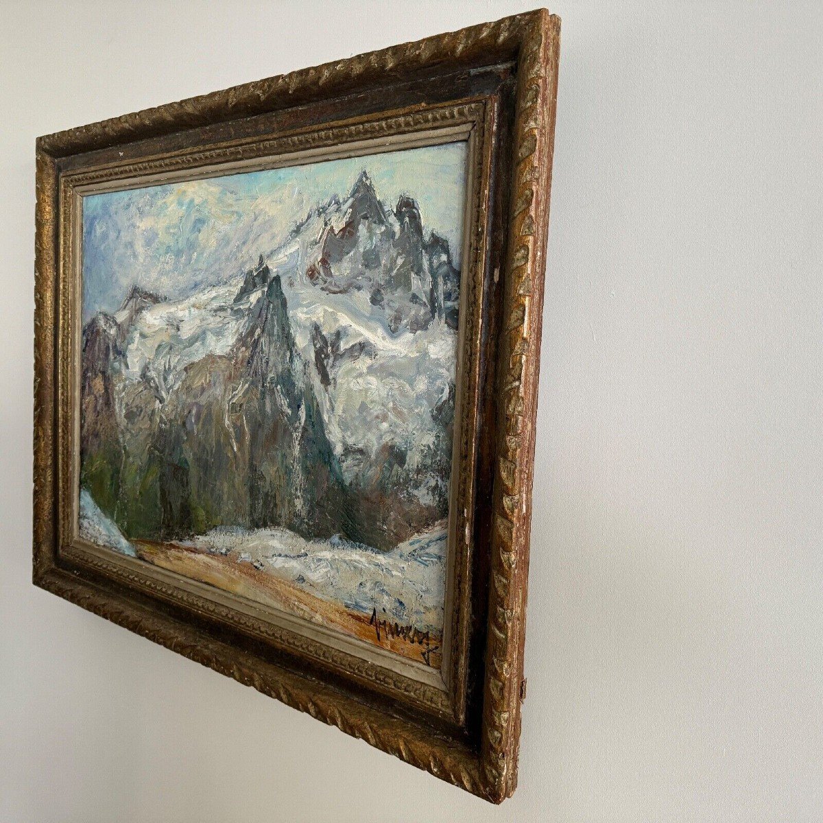 Huile sur toile par Jean Vinay La Meije et la Meijette vue de montagne-photo-5