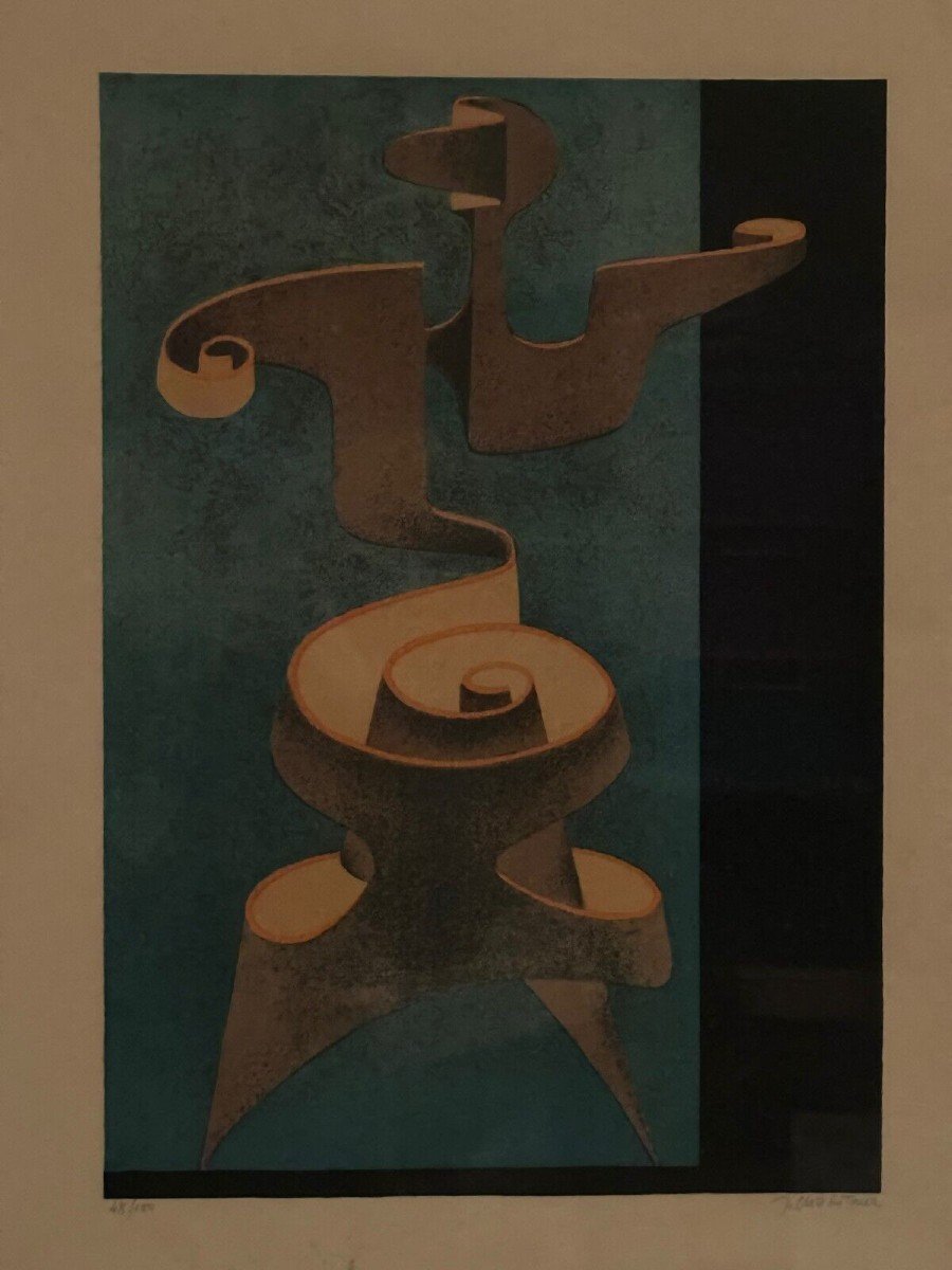 Lithograph Countersigned By J. Enzathur 48/100 Modern Composition-photo-2