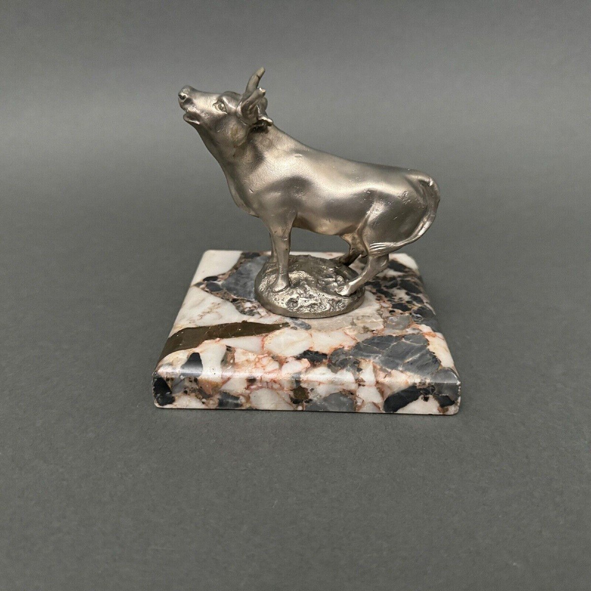 Mascot Representing A Cow In Silvered Bronze Made By H. Payen-photo-2