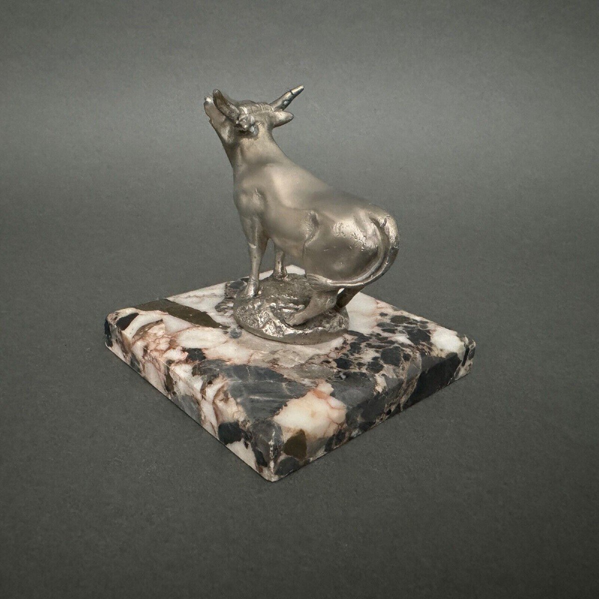 Mascot Representing A Cow In Silvered Bronze Made By H. Payen-photo-2