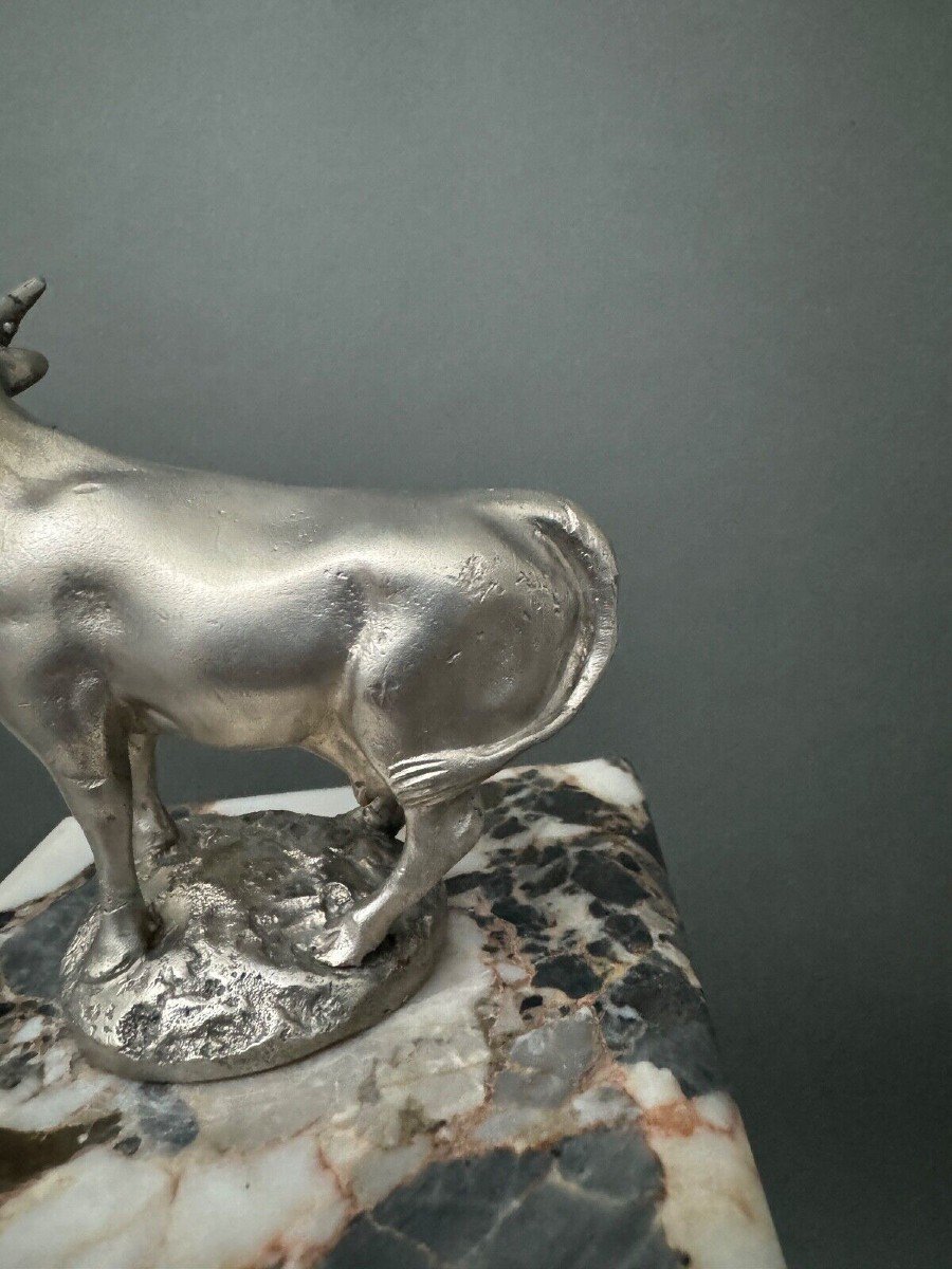 Mascot Representing A Cow In Silvered Bronze Made By H. Payen-photo-5