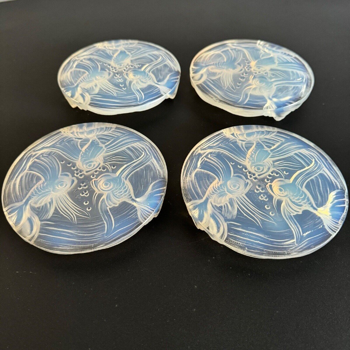 Set Of 4 Verlys France Bottle Coasters 1930 Opalescent Decor M2449-photo-2