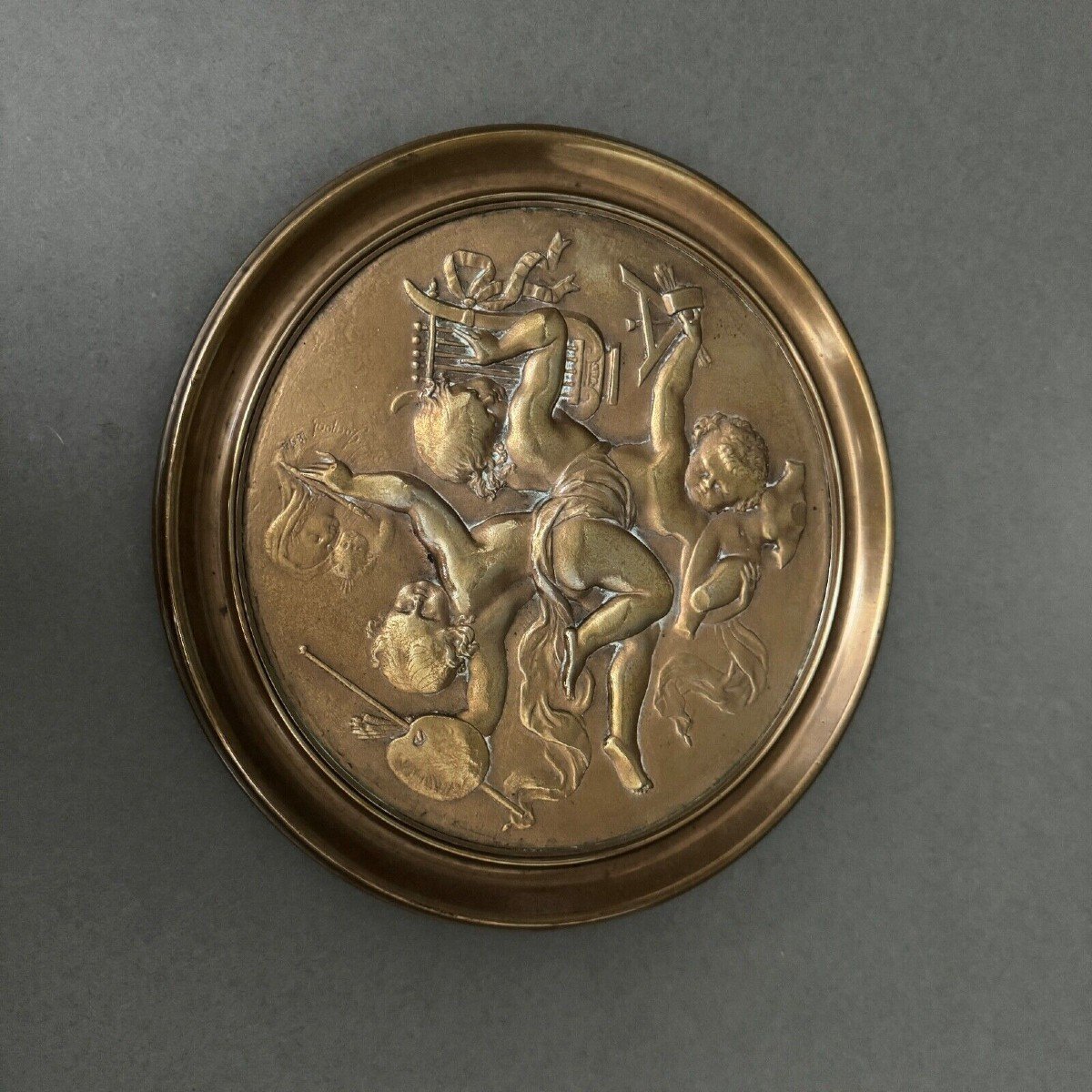 19th Century Bronze Plaque Medallion Decorated With Cherubs And Music Napoleon III-photo-5