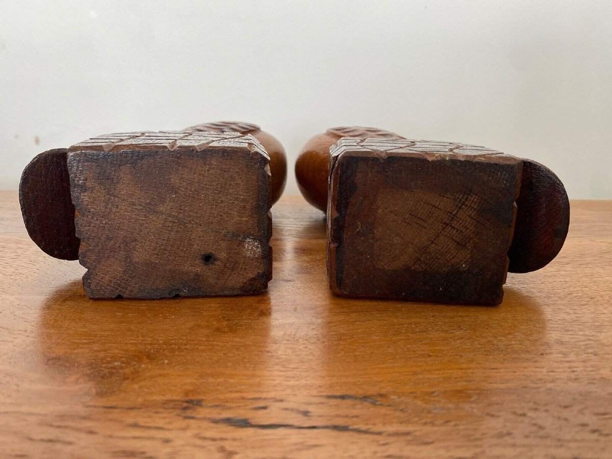 Pair Of Art Deco Bookend Birds In Carved Wood Cubizing 1930-photo-6