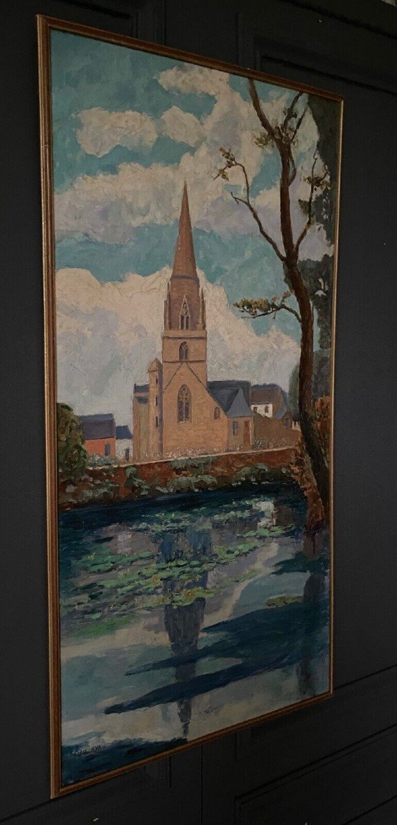 Oil On Panel By Coran d'Ys 20th Century Representing A Church-photo-5