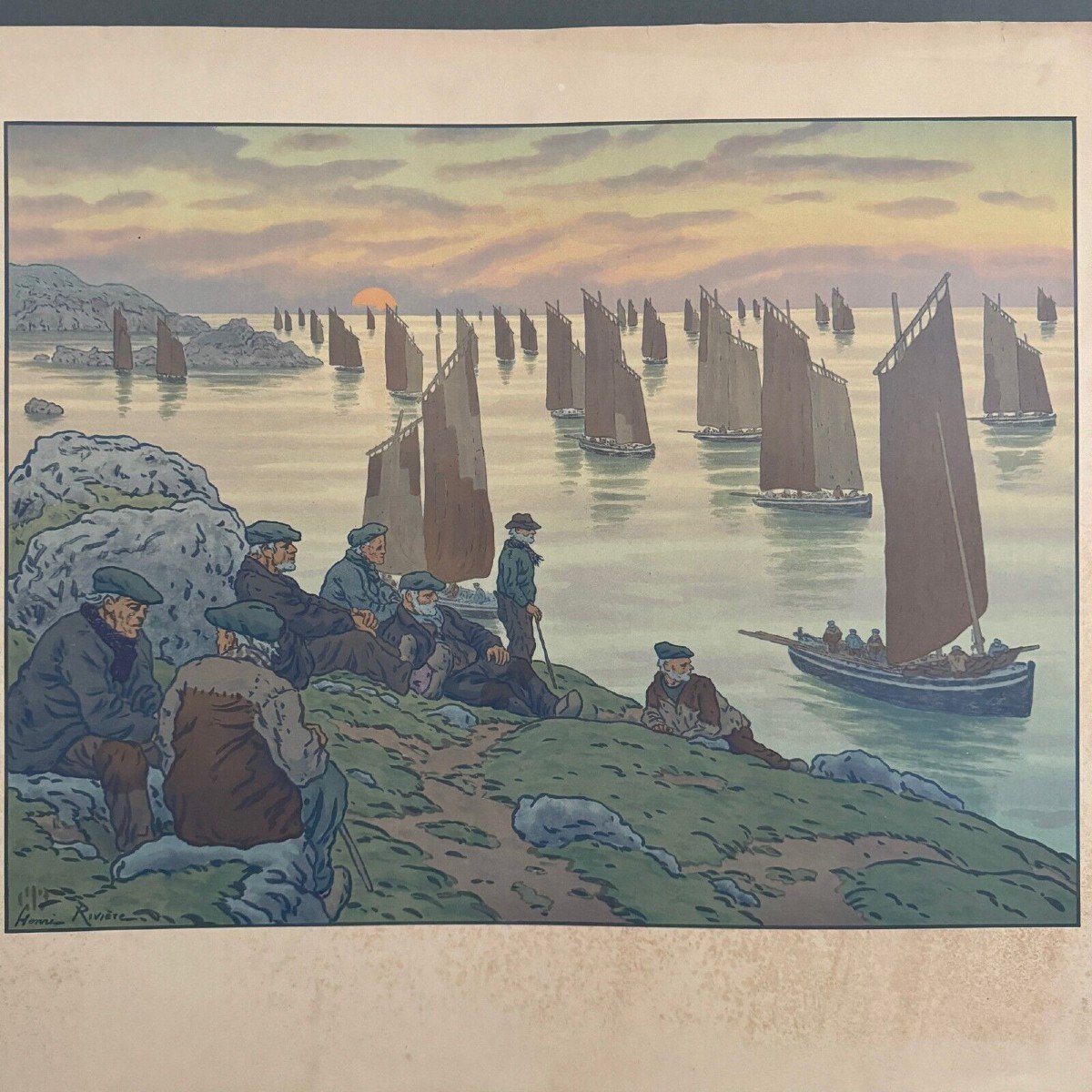 Lithographie par Henri Rivière Les Vieux - Au Vent de Noroît-photo-2