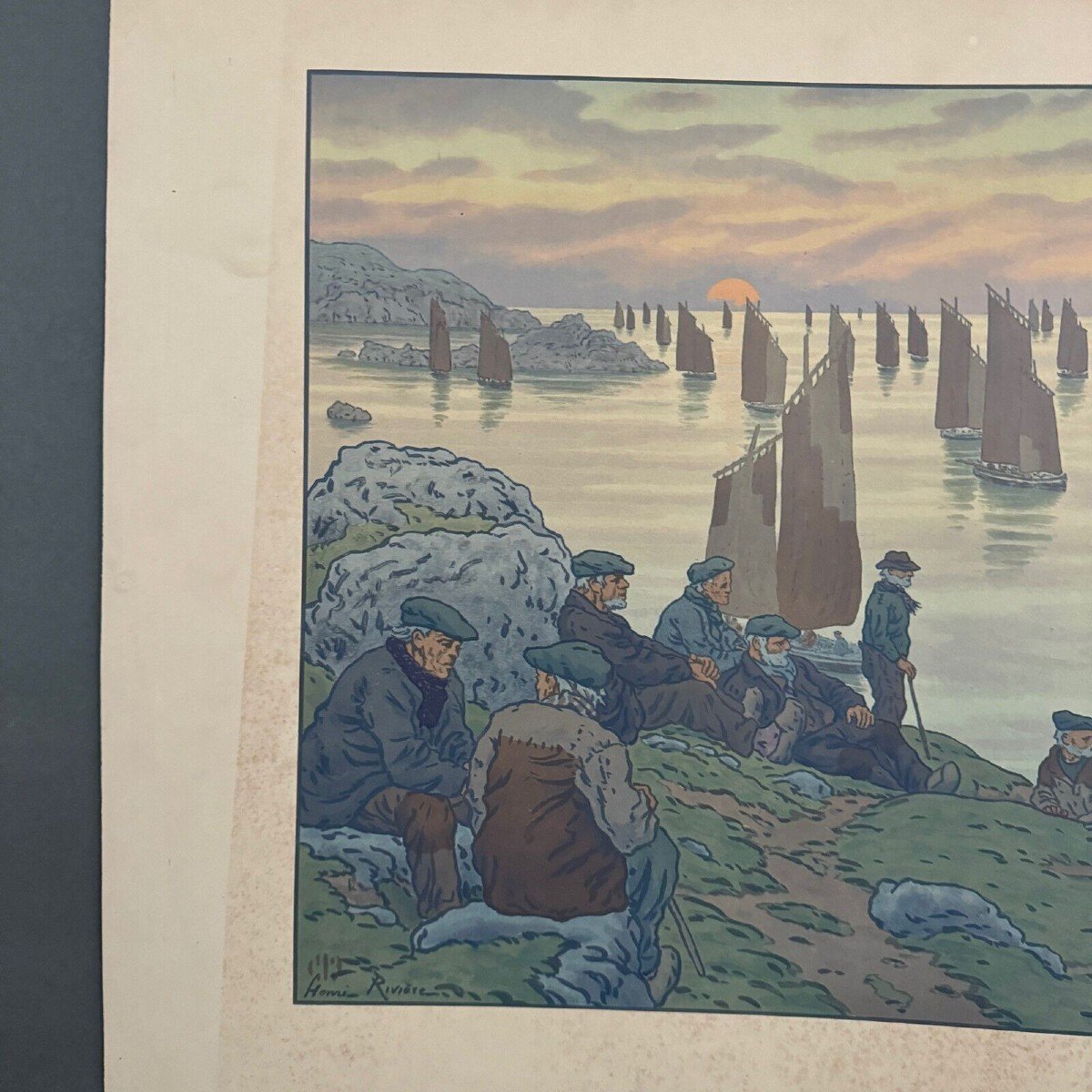 Lithographie par Henri Rivière Les Vieux - Au Vent de Noroît-photo-4