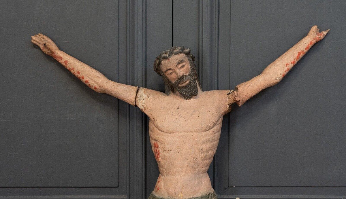 Christ en bois sculpté du XVe polychromie sud de la France-photo-2