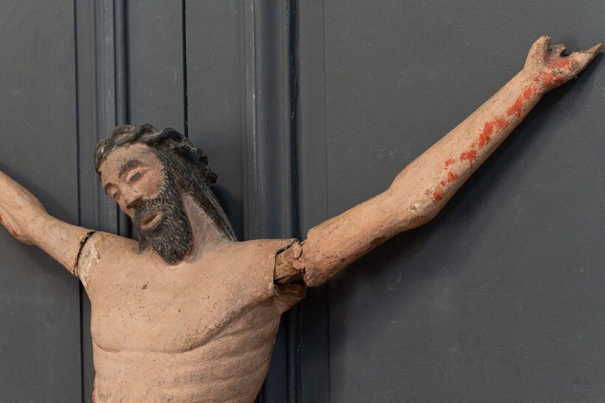 Christ en bois sculpté du XVe polychromie sud de la France-photo-3