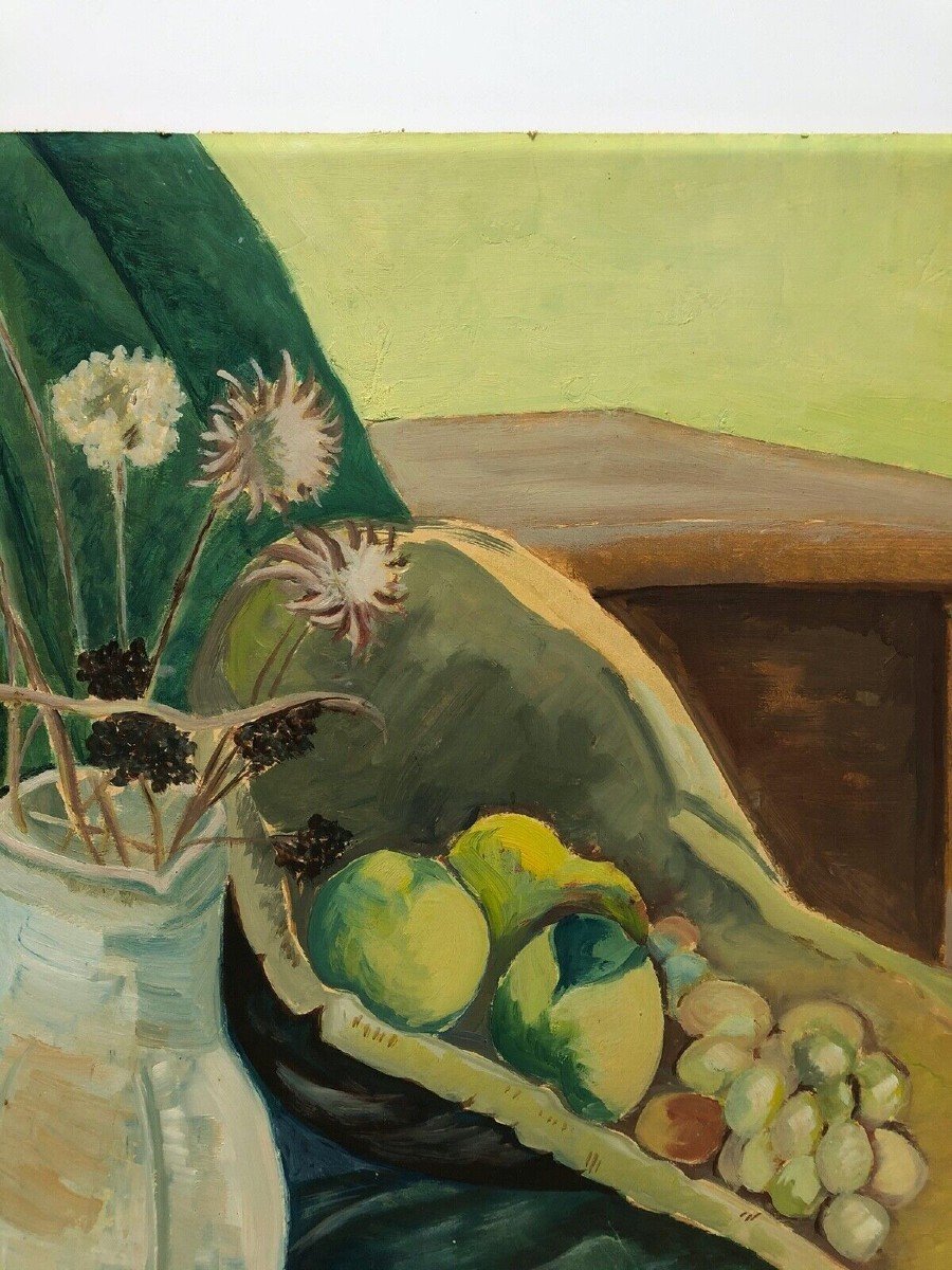 Still Life Vase Of Flowers And Bowl Of Fruit 1940 Oil On Cardboard-photo-4