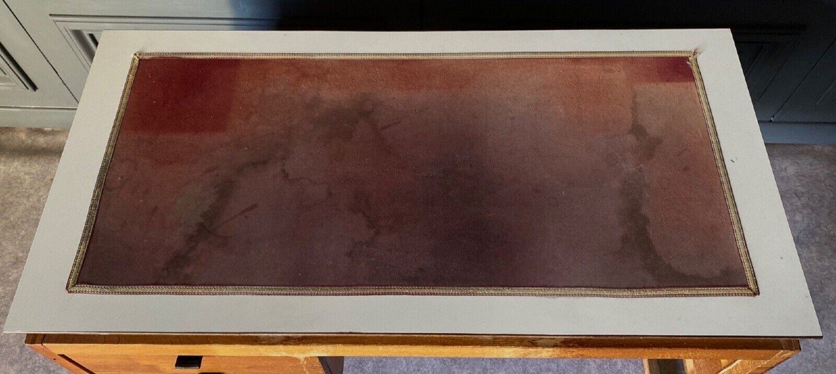 Desk With Three Drawers, French Work, Leather Draw Rings, 1960 -photo-3