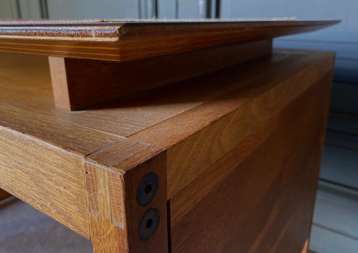 Desk With Three Drawers, French Work, Leather Draw Rings, 1960 -photo-1