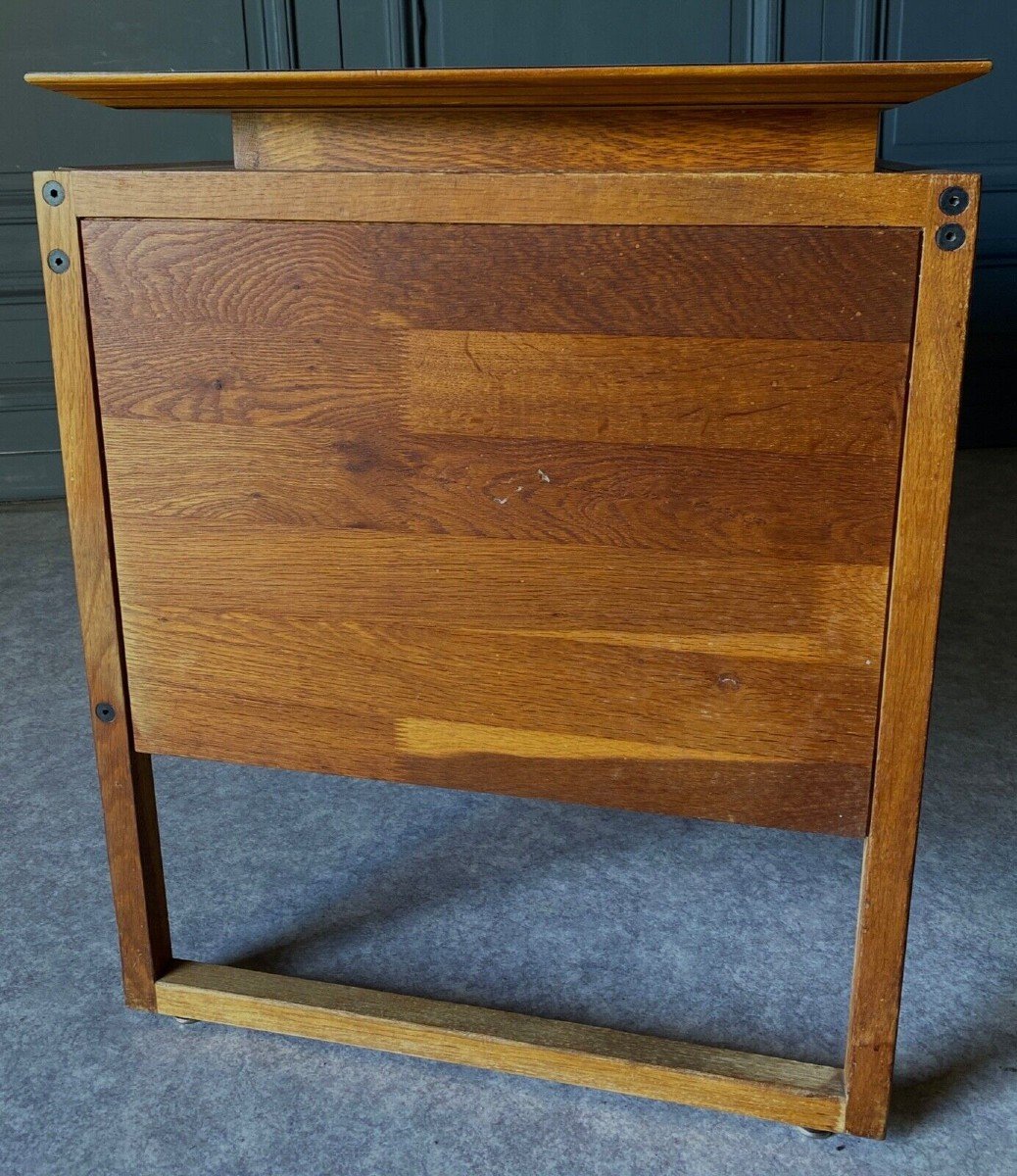 Desk With Three Drawers, French Work, Leather Draw Rings, 1960 -photo-2