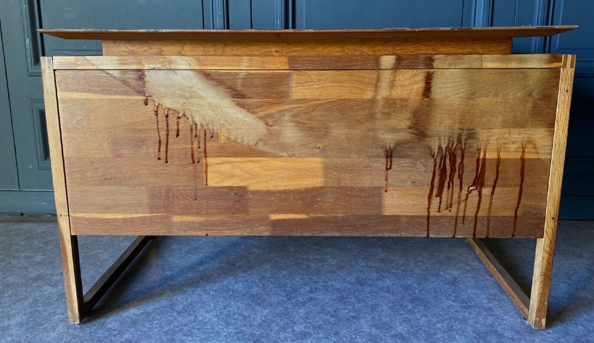 Desk With Three Drawers, French Work, Leather Draw Rings, 1960 -photo-3