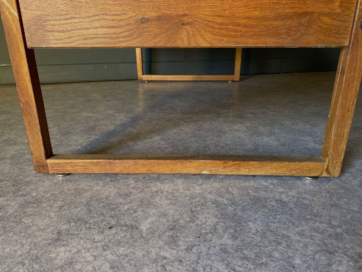 Desk With Three Drawers, French Work, Leather Draw Rings, 1960 -photo-8