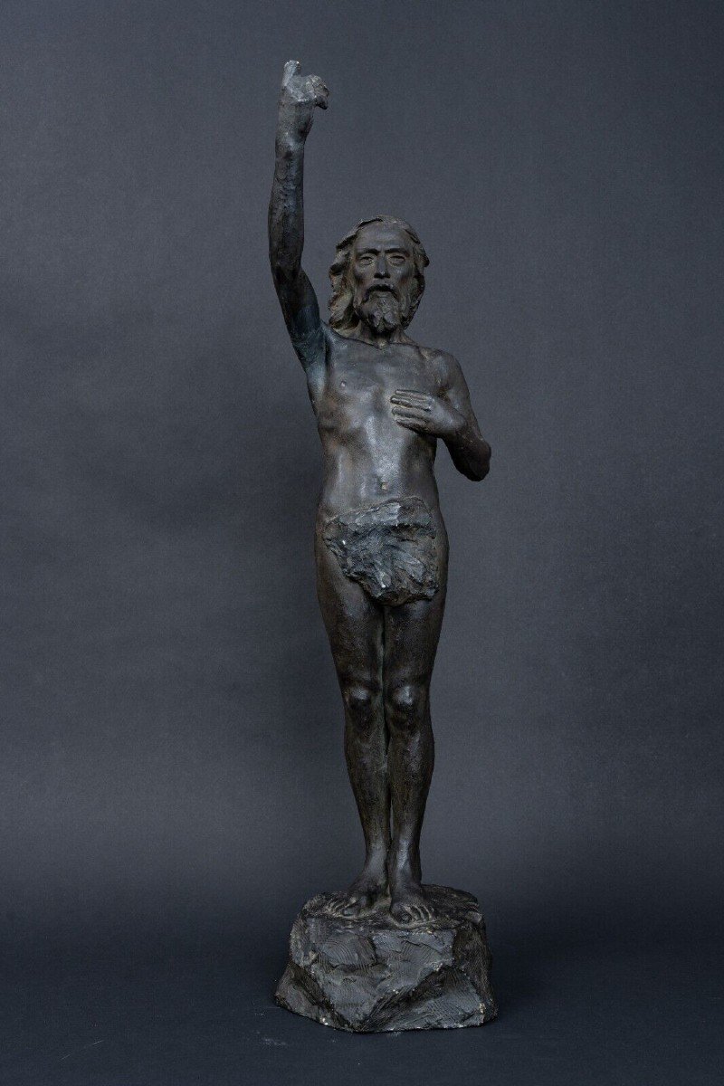 Workshop Plaster Statue By Charles Filleul, Christ With Raised Arm-photo-2