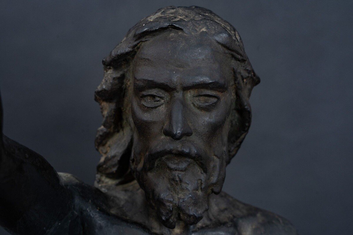 Statue plâtre d'atelier par Charles Filleul le Christ au bras levé-photo-8