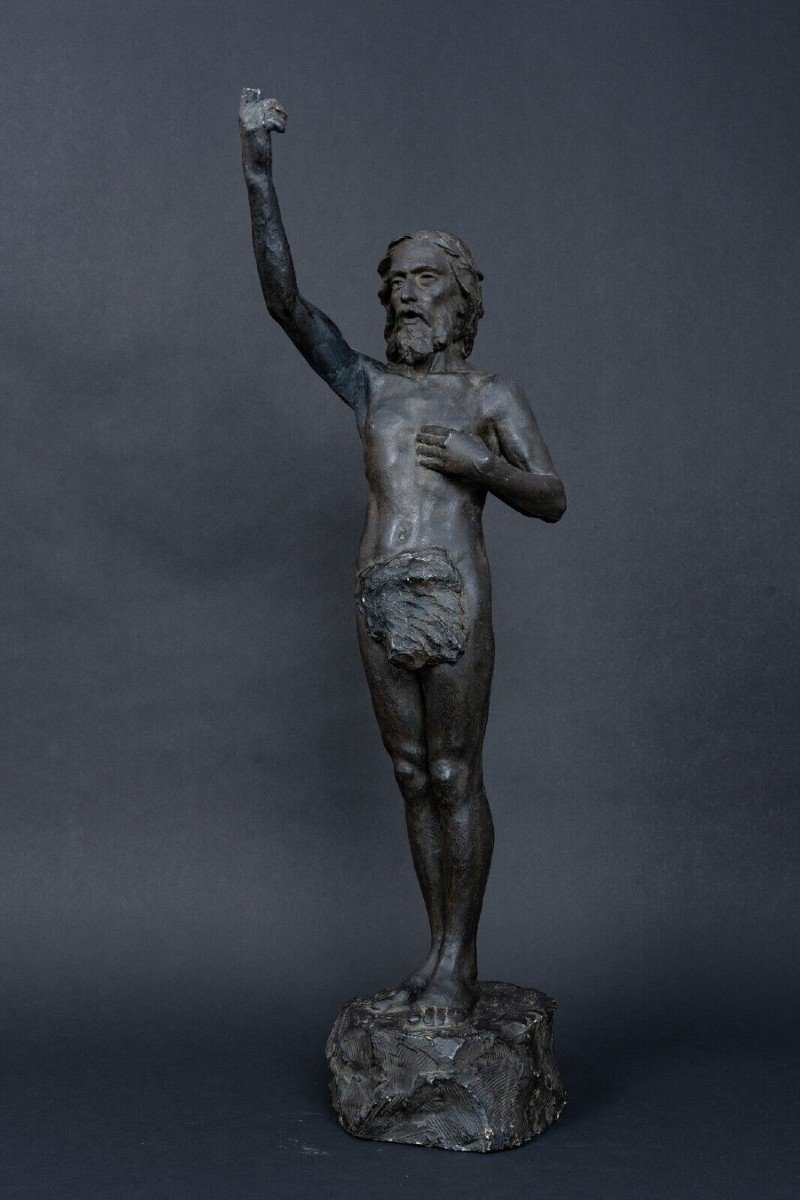 Workshop Plaster Statue By Charles Filleul, Christ With Raised Arm