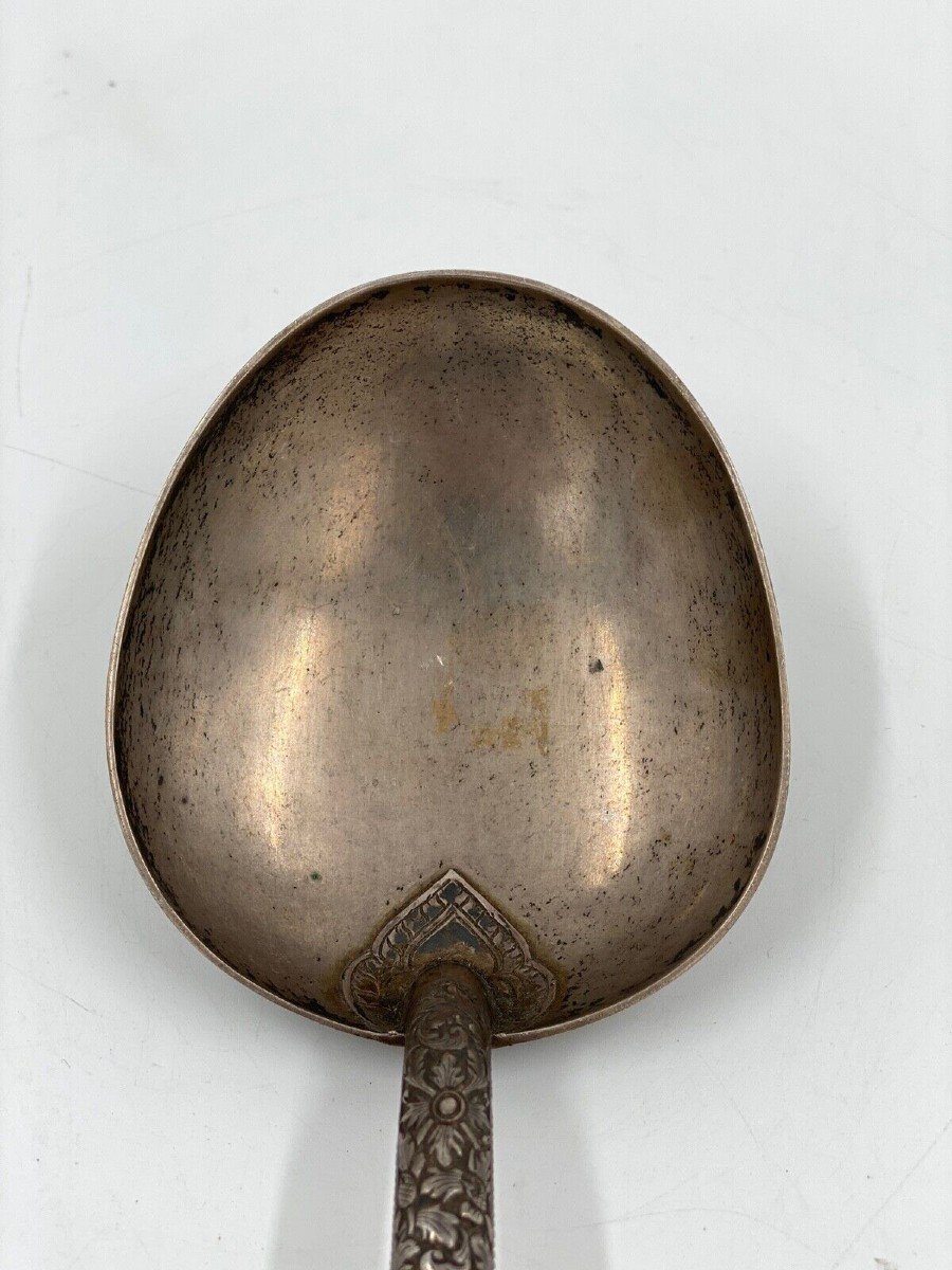 Chinese Silver Spoon Decorated With Foliage Late 19th Century-photo-4