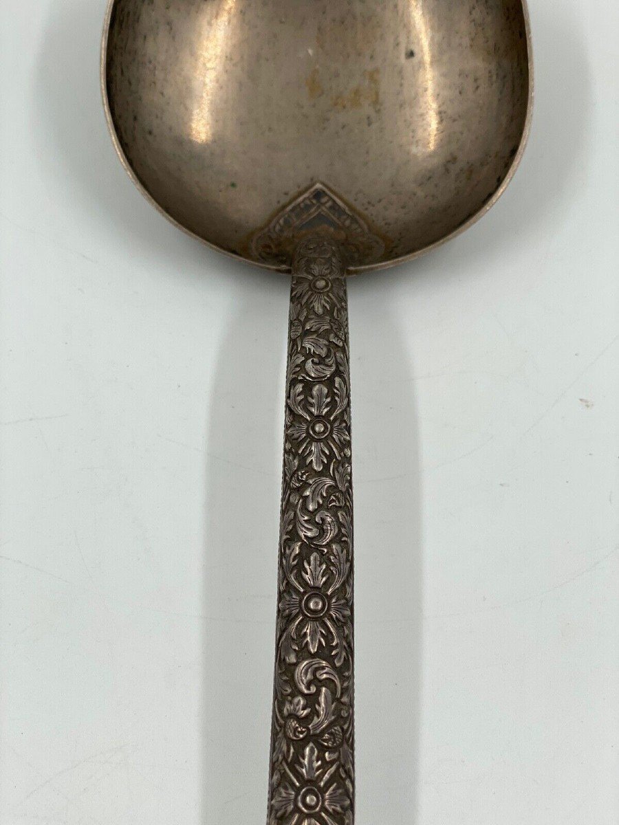 Chinese Silver Spoon Decorated With Foliage Late 19th Century-photo-1