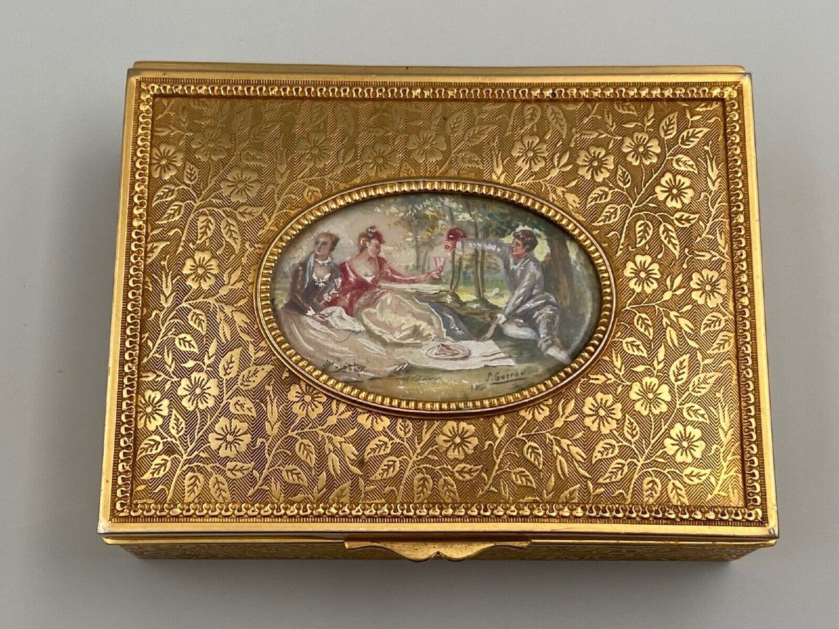 Miniature Bronze Box Signed S. Guerou Or Gueron Romantic Scene-photo-3