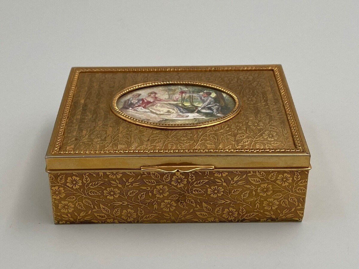 Miniature Bronze Box Signed S. Guerou Or Gueron Romantic Scene