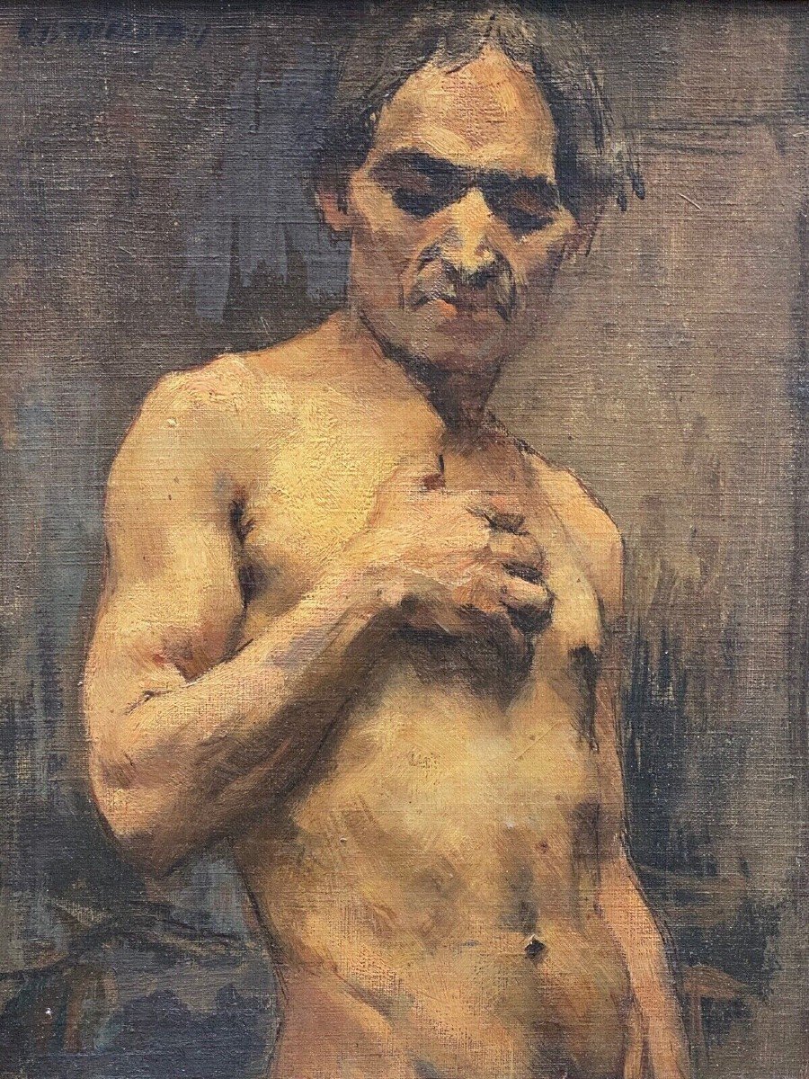 Oil On Panel By Alain Beaufreton Academic Nude Male-photo-2