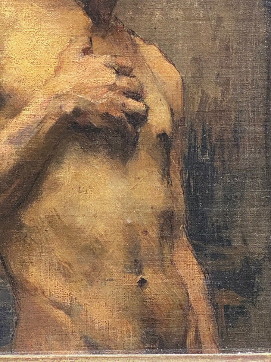 Oil On Panel By Alain Beaufreton Academic Nude Male-photo-4