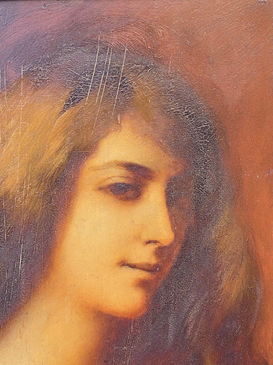 Oil On Panel Red-haired Woman In The Style Of J.-j. Henner Late 19th Century-photo-4