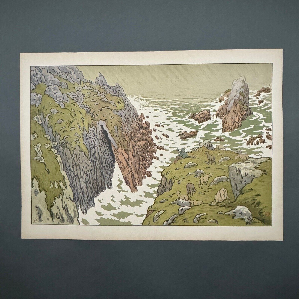 Lithograph By Henri Rivière La Falaise - The Aspects Of Nature