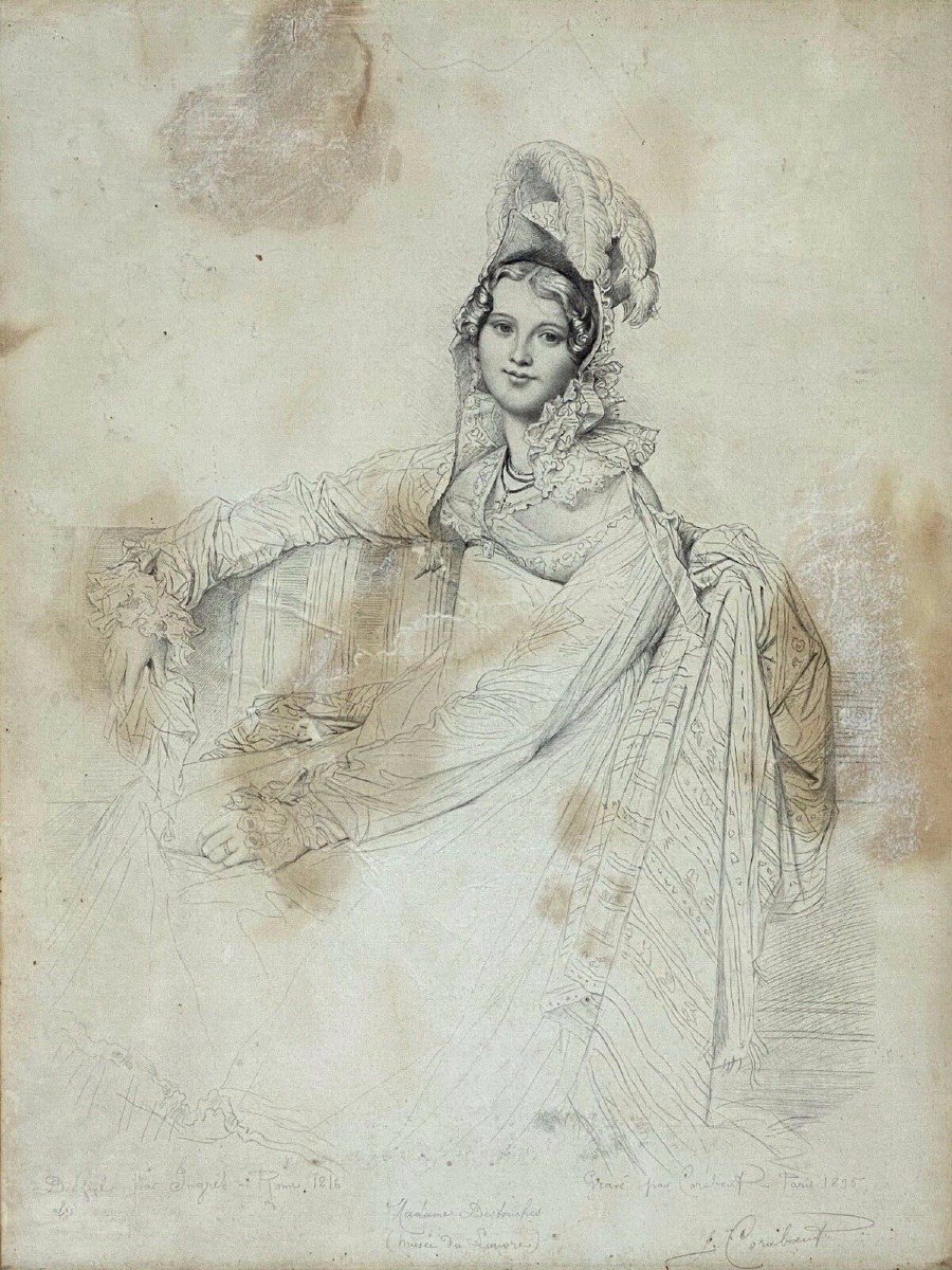 Engraving Jean Coraboeuf Madame Destouches Drawn By Ingres-photo-2