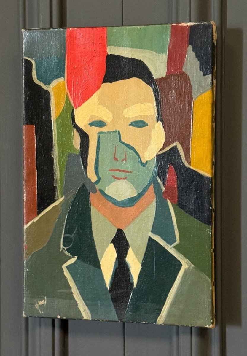 Oil On Canvas By Jower Modern Composition 1966 Man With Tie-photo-3