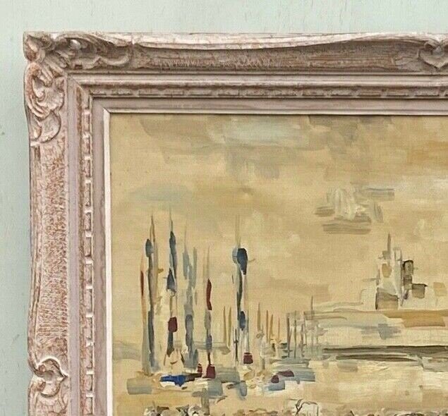 Oil On Canvas By Meutt Port Scene Characters 1940 Patinated Frame-photo-4