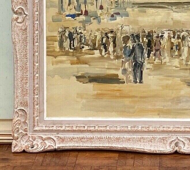 Oil On Canvas By Meutt Port Scene Characters 1940 Patinated Frame-photo-2