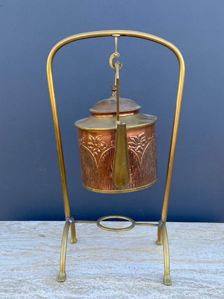 Samovar Art Nouveau Arts And Crafts 1900 Brass And Copper-photo-2