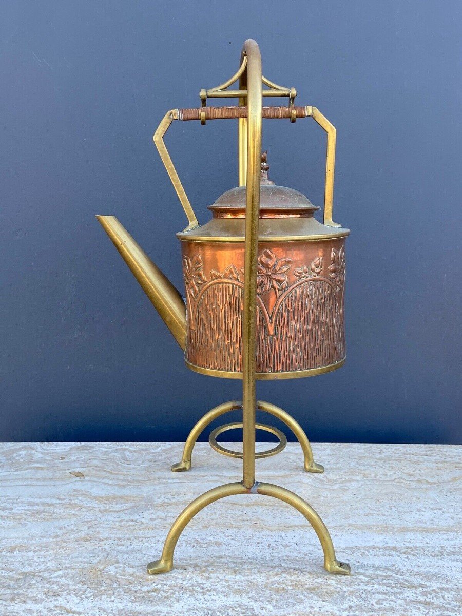 Samovar Art Nouveau Arts And Crafts 1900 Brass And Copper-photo-3