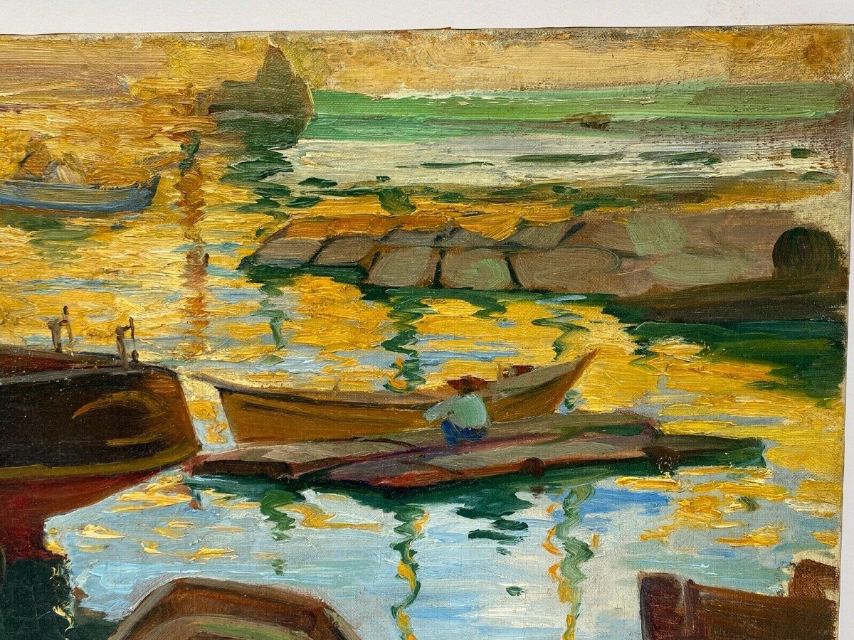 Oil On Canvas Signed Denys Or Lenys H. Marseille Port Careening Basin-photo-4