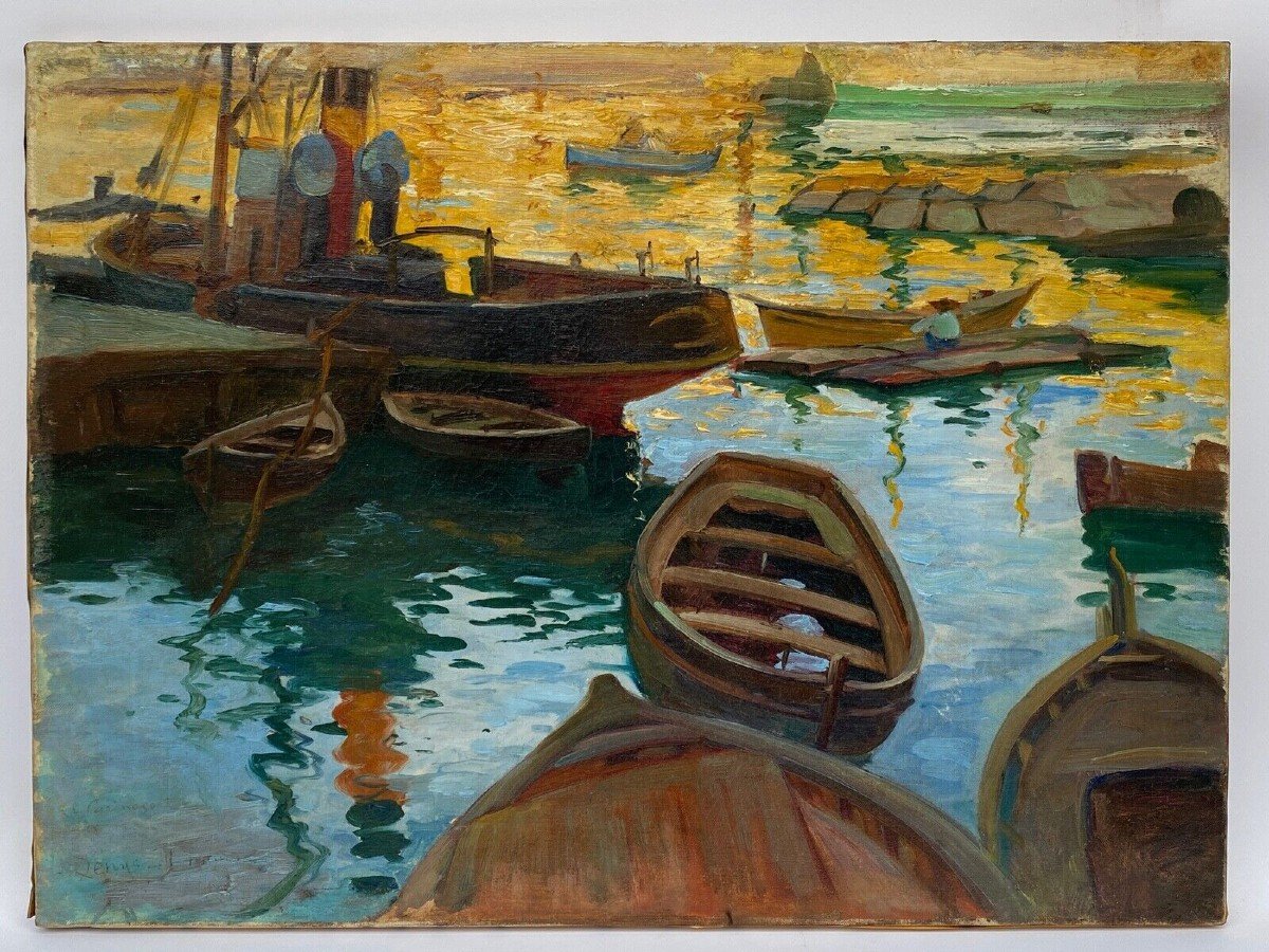 Oil On Canvas Signed Denys Or Lenys H. Marseille Port Careening Basin