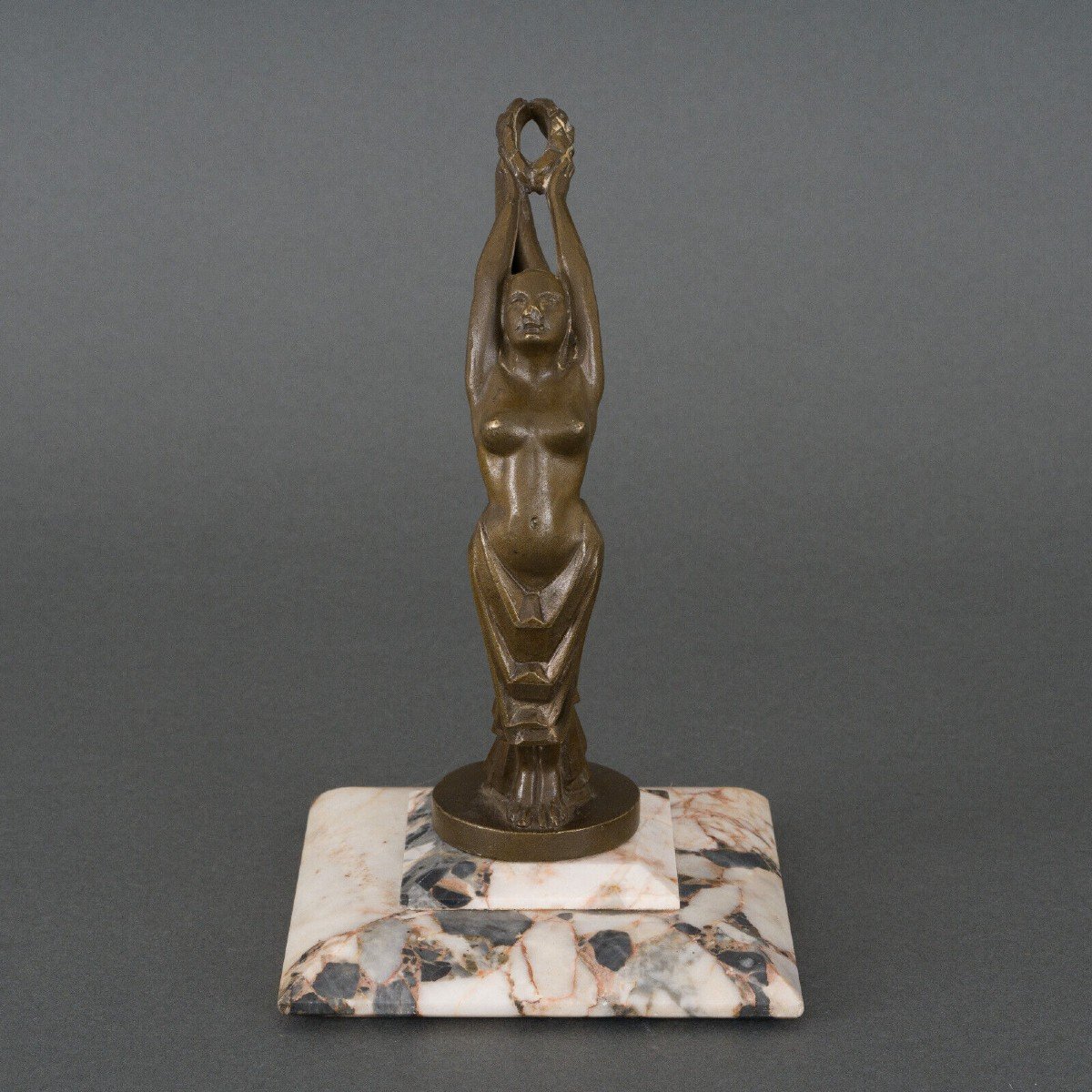 Mascotte La Gloire By H. Molins 1930 Bronze With Brown Patina Marble Base-photo-4