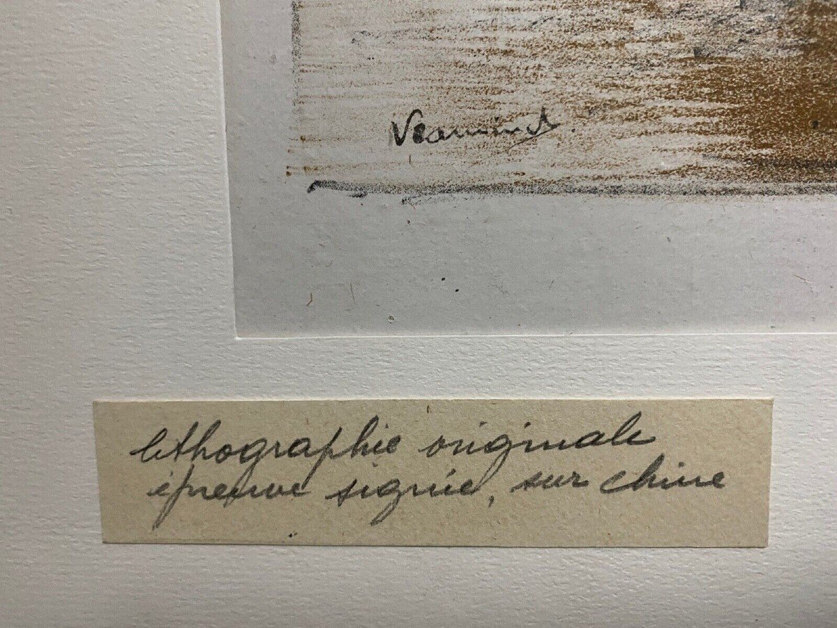 Lithographie originale épreuve signée Maurice Vlaminck bord de rivière-photo-4