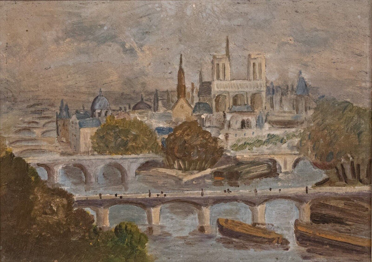 Oil On Canvas Paris At The Beginning Of The 20th Century Natural Wood Frame-photo-2