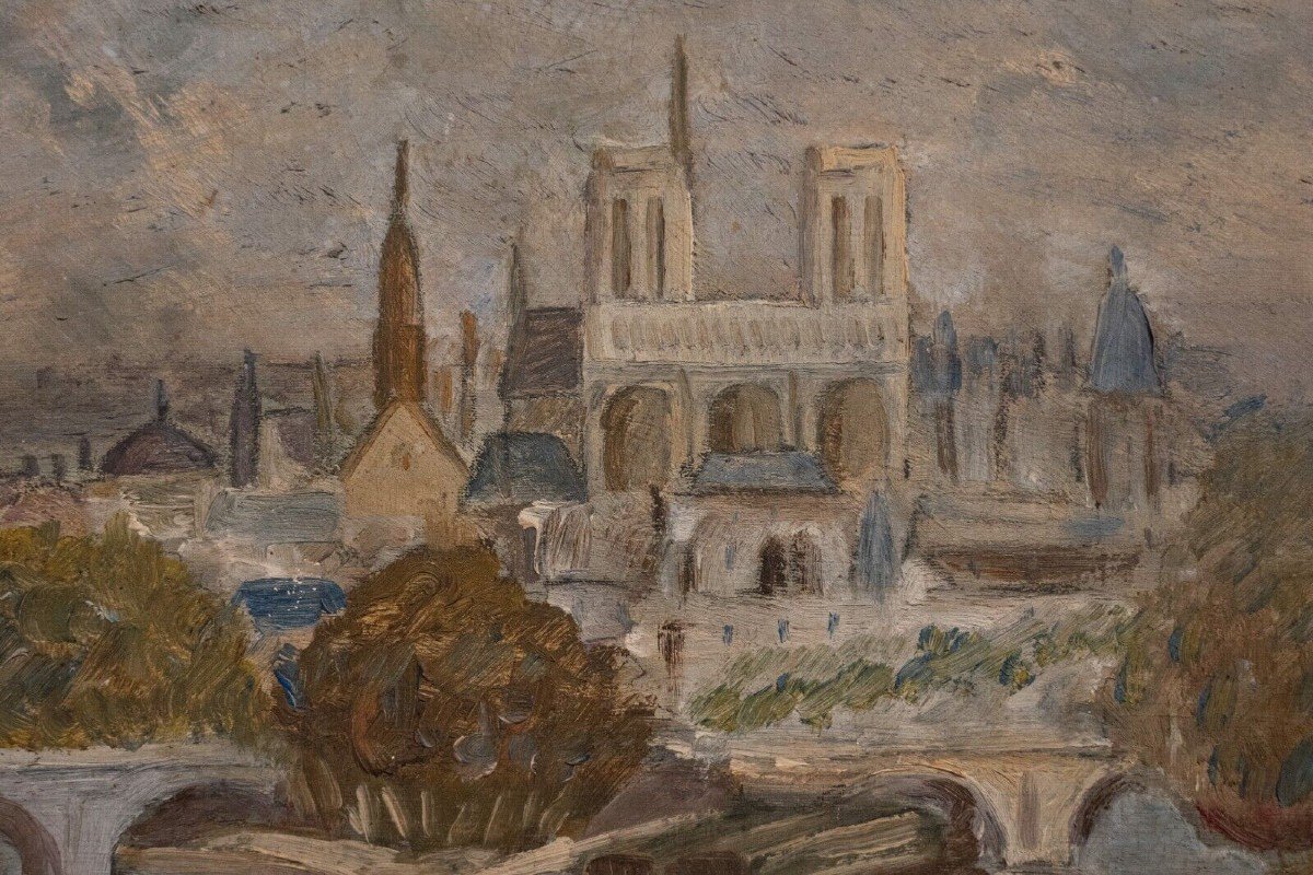 Oil On Canvas Paris At The Beginning Of The 20th Century Natural Wood Frame-photo-4