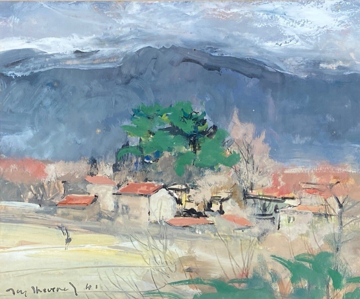 Aquarelle sur papier par Jacques Thévenet paysage du Sud 1941-photo-2