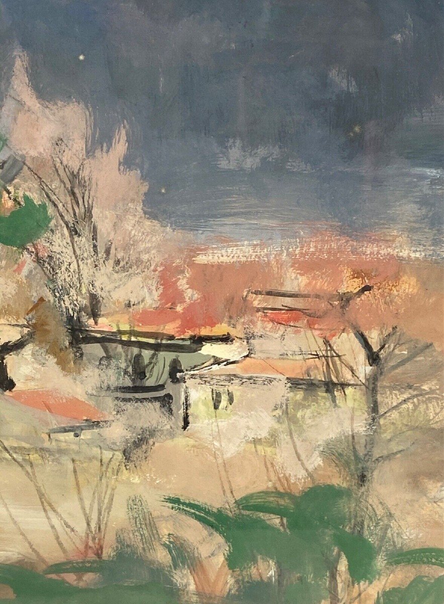 Watercolor On Paper By Jacques Thévenet, Southern Landscape 1941-photo-4